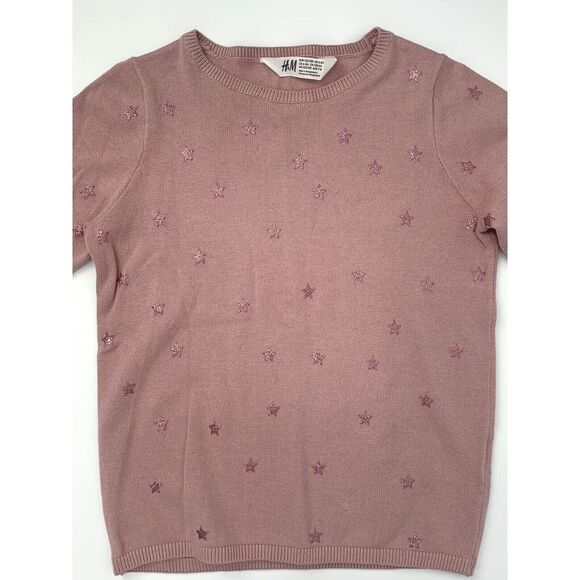 H&M Pink with Sparkle‎ Stars Pullover Crew Neck Knit Girl's Sweater Size 6-8Y - Picture 6 of 6
